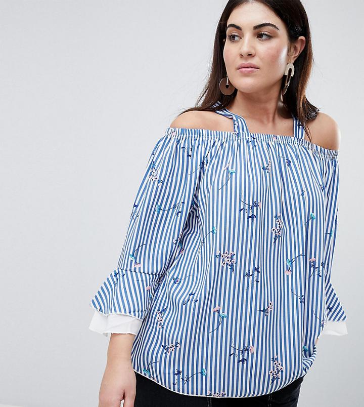 Lovedrobe Stripe & Floral Print Bardot Blouse - Multi