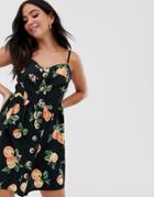 Influence Cami Dress In Oranges Print-black