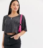 Asos Design Tall T-shirt With Raw Seams And V-neck In Washed Charcoal