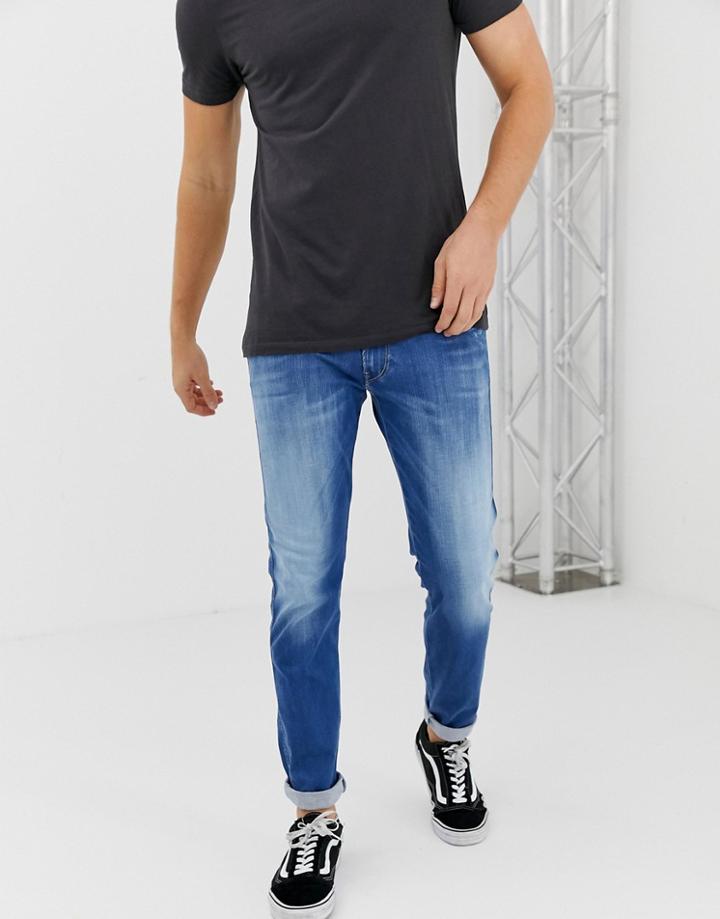 Replay Anbass Hyperflex Slim Jean In Mid Wash - Blue