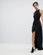 Aq/aq Wrap Front Maxi Dress With Asymmetric Split Detail - Black