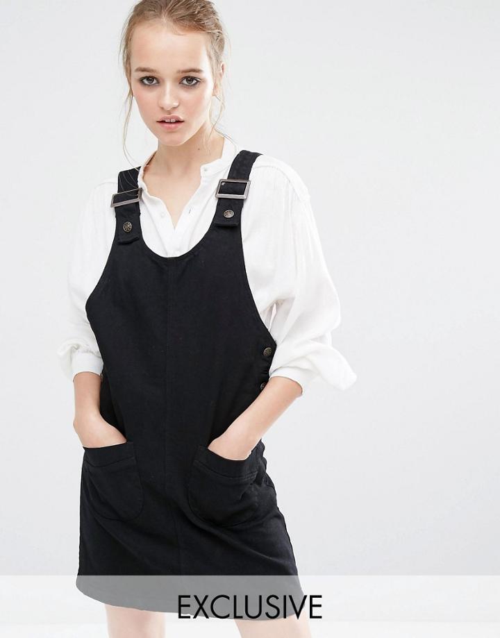 Reclaimed Vintage Denim Pinafore Dress - Black
