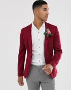 Asos Design Wedding Super Skinny Wool Mix Blazer In Burgundy - Red