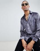 Twisted Tailor Skinny Fit Shirt In Gray Crushed Velvet - Gray