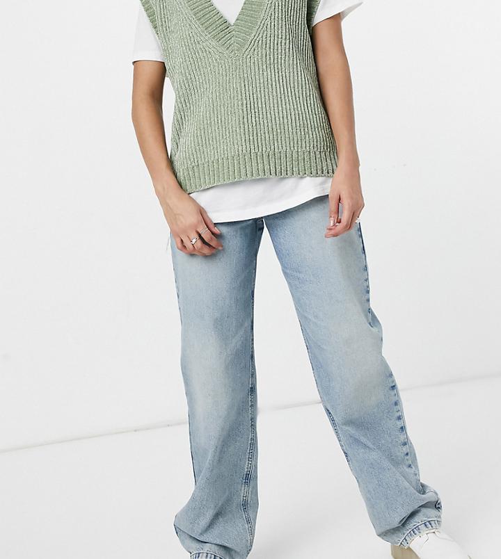 Collusion X014 90s Baggy Extreme Dad Jeans In Vintage Wash With Thigh Rip-blues