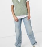 Collusion X014 90s Baggy Extreme Dad Jeans In Vintage Wash With Thigh Rip-blues