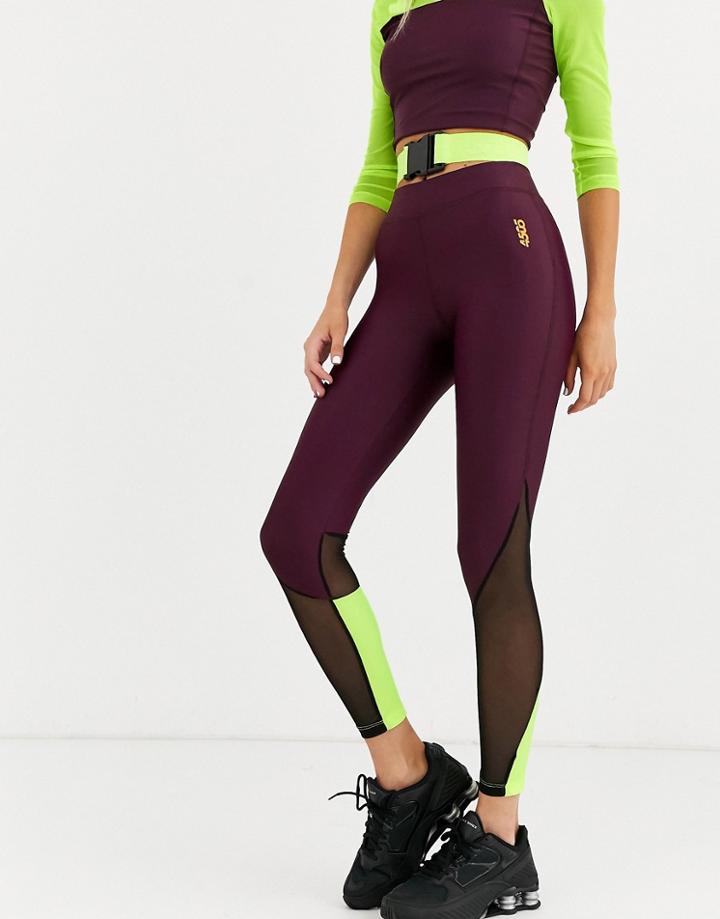 Asos 4505 Neon Color Block Legging With Buckle Detail