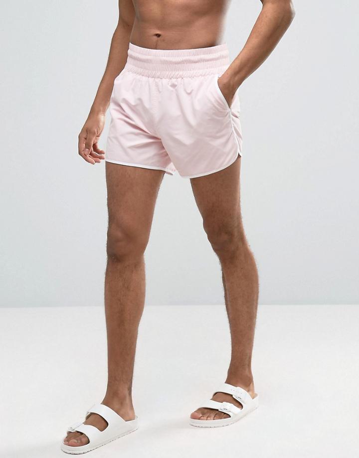 Asos Runner Swim Shorts In Pink With Deep Waistband - Pink