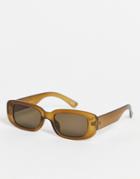 Asos Design Mid Rectangle Sunglasses In Brown With Light Brown Lens