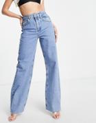 Na-kd X Sofia Coelho Stepped Waist Jeans In Light Blue