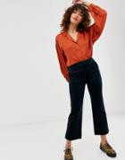 Monki Flared Cord Pants In Navy