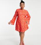 Twisted Wunder Plus Bell Sleeve Mini Dress In Painted Floral-red