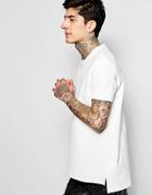 Asos Longline T-shirt In Neoprene With Stepped Hem And Arrow Inserts - Off White