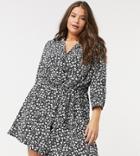Asos Design Curve Button Through Ruched Waist Mini Dress In Mono Floral-multi