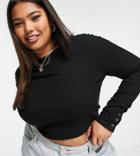 Asos Design Curve Long Sleeve Crop Top With Snap Cuff In Black