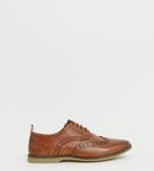 Asos Design Wide Fit Brogue Shoes In Tan Leather With Faux Crepe Sole - Tan