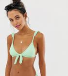 River Island Triangle Bikini Top With Frill Detail In Green - Green