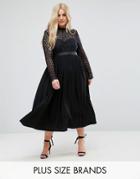 Little Mistress Plus Premium Lace Pleated Midi Dress - Black