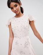 Asos Design Bridesmaid Embellished Flutter Sleeve Maxi Dress - Pink