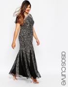 Asos Curve Red Carpet Fishtail Maxi Dress In Sequin Mesh