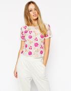 Asos Lace Embellished Flower Top - Cream