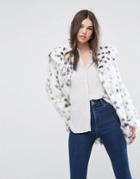 Asos Faux Fur Jacket In Snow Leopard - White