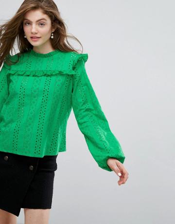 Willow And Paige Smock Top In Broderie Lace - Green