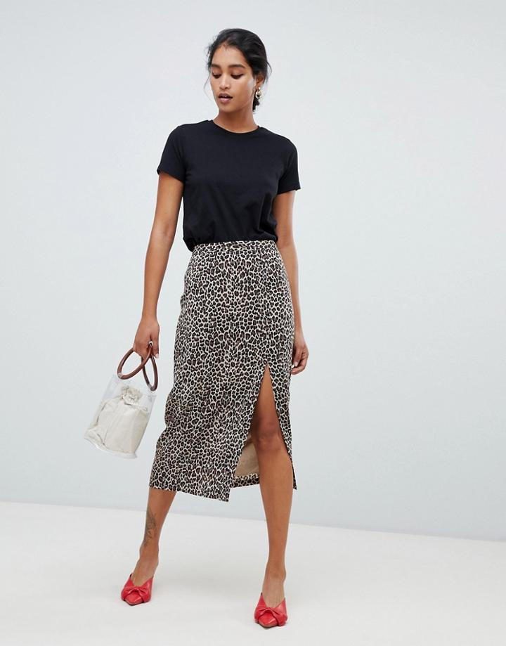 Oasis Side Split Midi Skirt In Animal Print - Multi