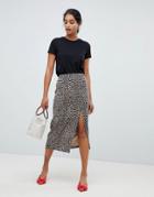 Oasis Side Split Midi Skirt In Animal Print - Multi