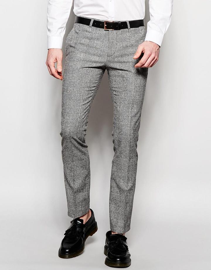 Noose & Monkey Prince Of Wales Check Pants In Super Skinny Fit - Black