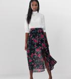 Fashion Union Tall Midi Skirt With Split In Dobby Floral - Black