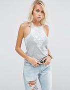 Asos Cami In Rib And Lace - Gray