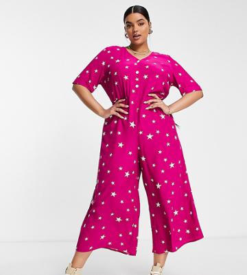 Nobody's Child Plus Sharona Star Print Jumpsuit In Pink