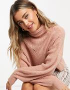 Asos Design Boxy High Neck Sweater In Dusky Pink