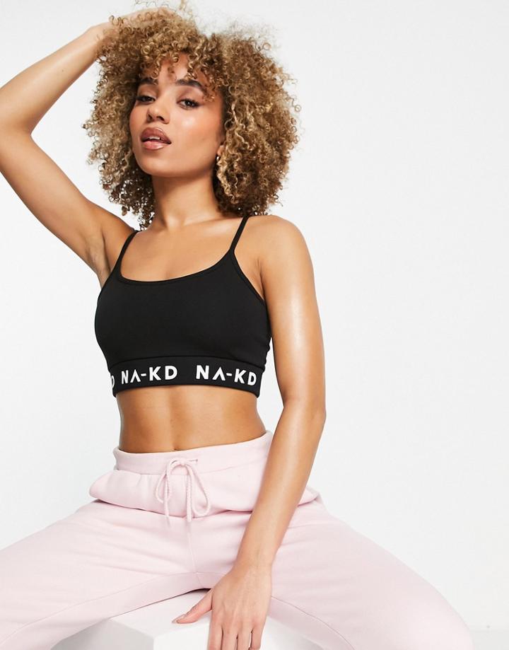 Na-kd Logo Print Crop Top In Black