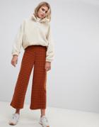 Asos Design Wide Leg Culotte Pants In Rust Check - Orange