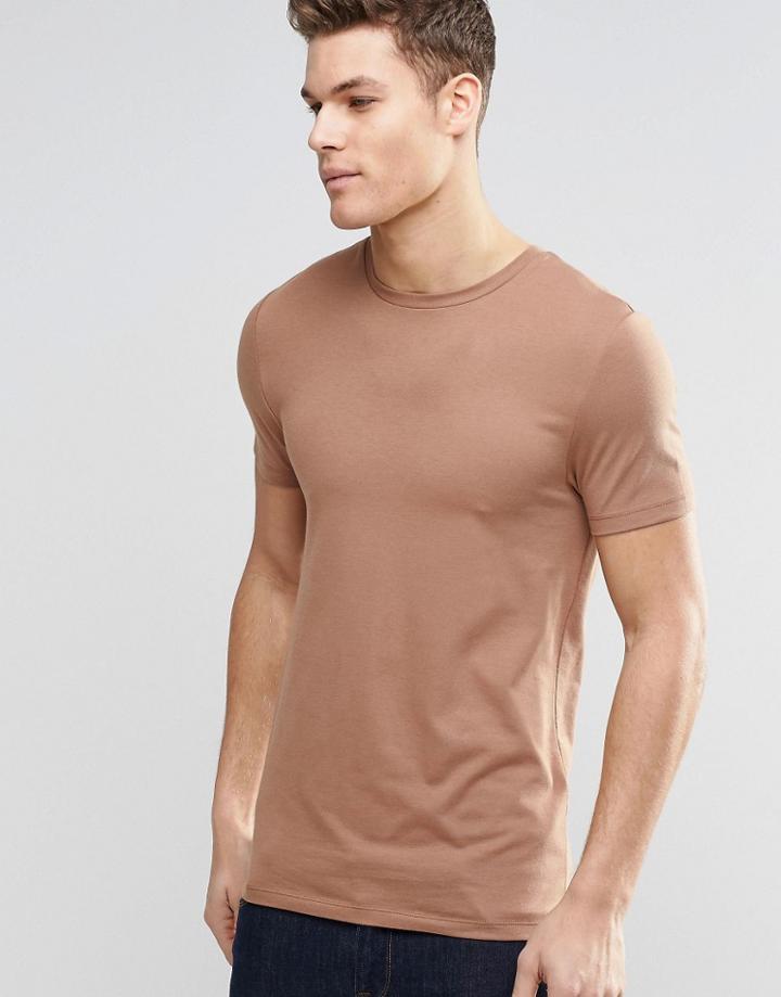Asos Muscle T-shirt With Crew Neck In Brown - Tanners Brown