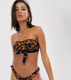 Candypants Exclusive Buckle Belt Bikini Top In Animal-multi