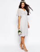 Asos Wedding Lace And Pleat Midi Dress - Gray