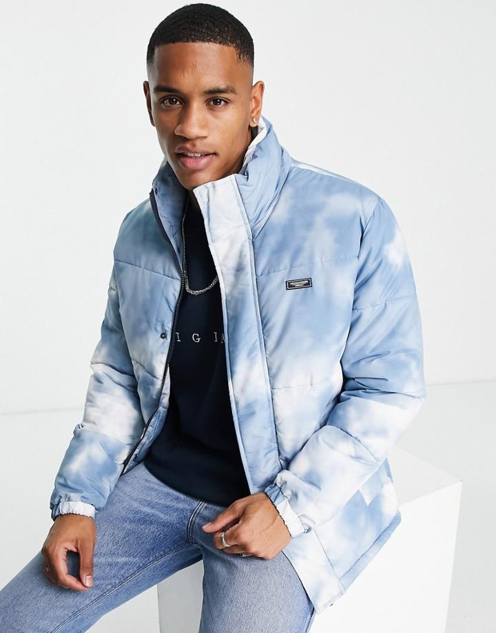 Jack & Jones Originals Puffer Jacket In Blue Cloud Print-blues
