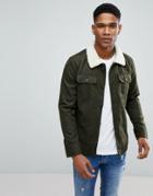 Brave Soul Wool Mix Fleece Collar Shacket - Green