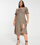 In The Style Plus X Olivia Bowen Milkmaid Maxi Dress In Brown Leopard Print-multi