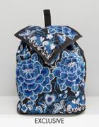 Reclaimed Vintage Embroidered Floral Backpack - Blue