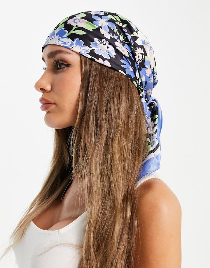 Pieces Hair Scarf In Blue Floral-multi