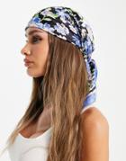 Pieces Hair Scarf In Blue Floral-multi