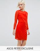 Asos Petite Mesh Mini Dress With Ruched Details - Red