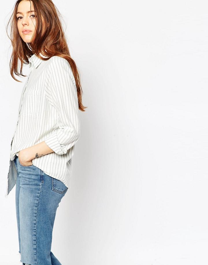 Asos Boyfriend Shirt With Khaki Stripe - Multi