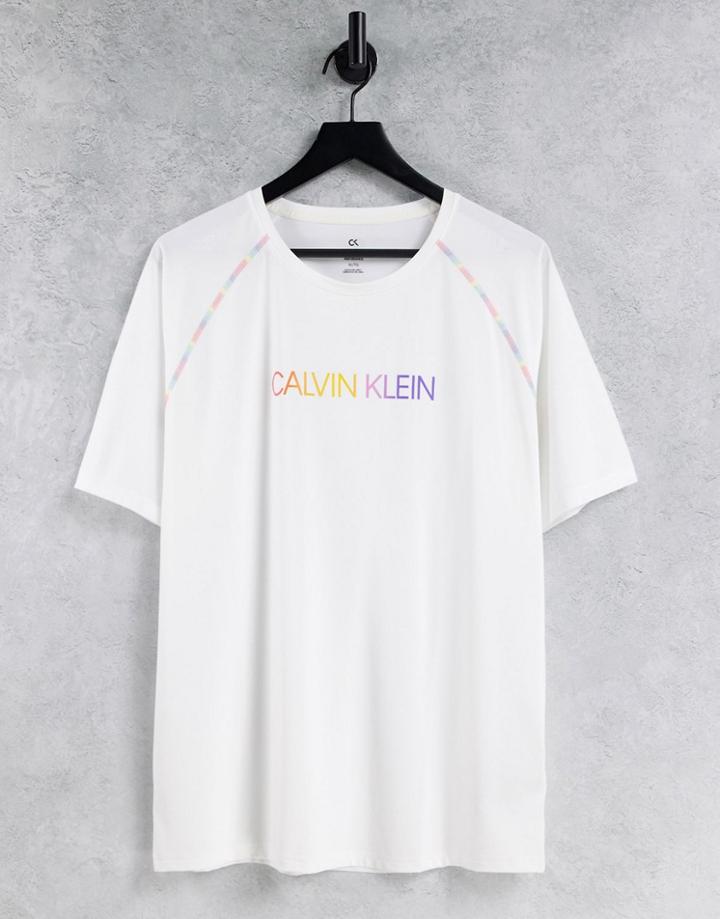 Calvin Klein Performance Pride Capsule Rainbow Logo And Arm Seams T-shirt In Bright White