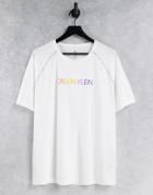Calvin Klein Performance Pride Capsule Rainbow Logo And Arm Seams T-shirt In Bright White
