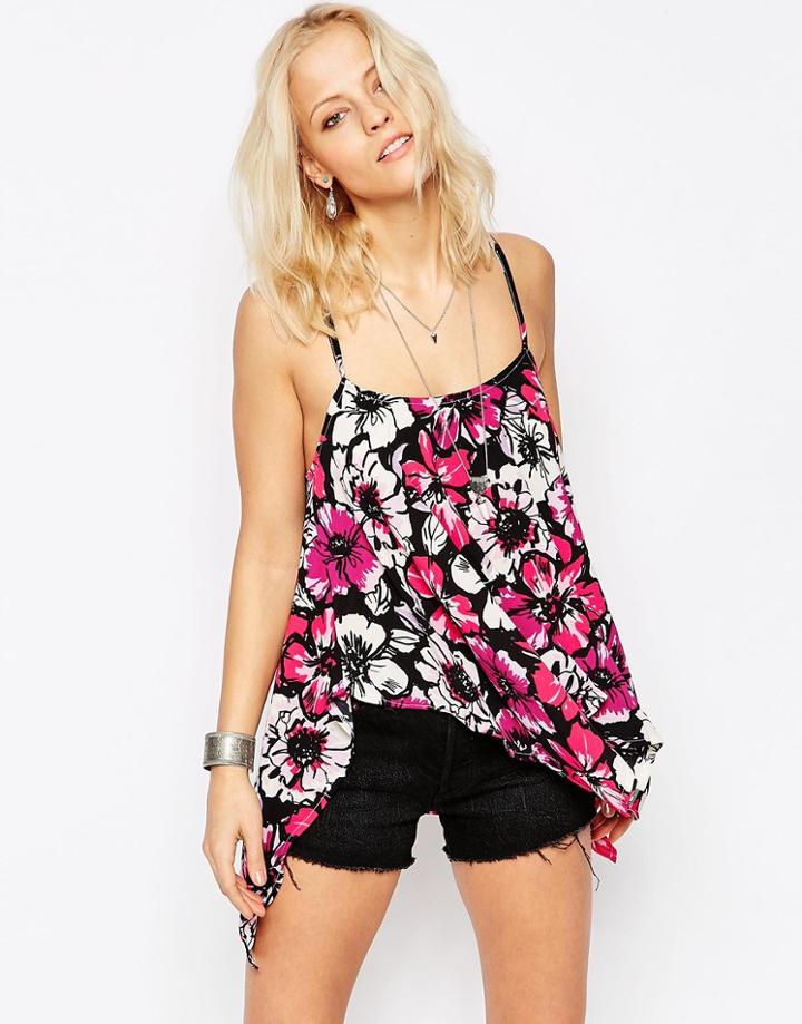 Wal G Cami Top In Floral Print - Fuscia